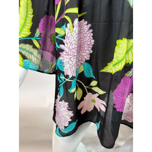 Spense Women's Floral Print Black Tunic Top 1X Polyester Lightweight Flowy Long - Picture 8 of 16